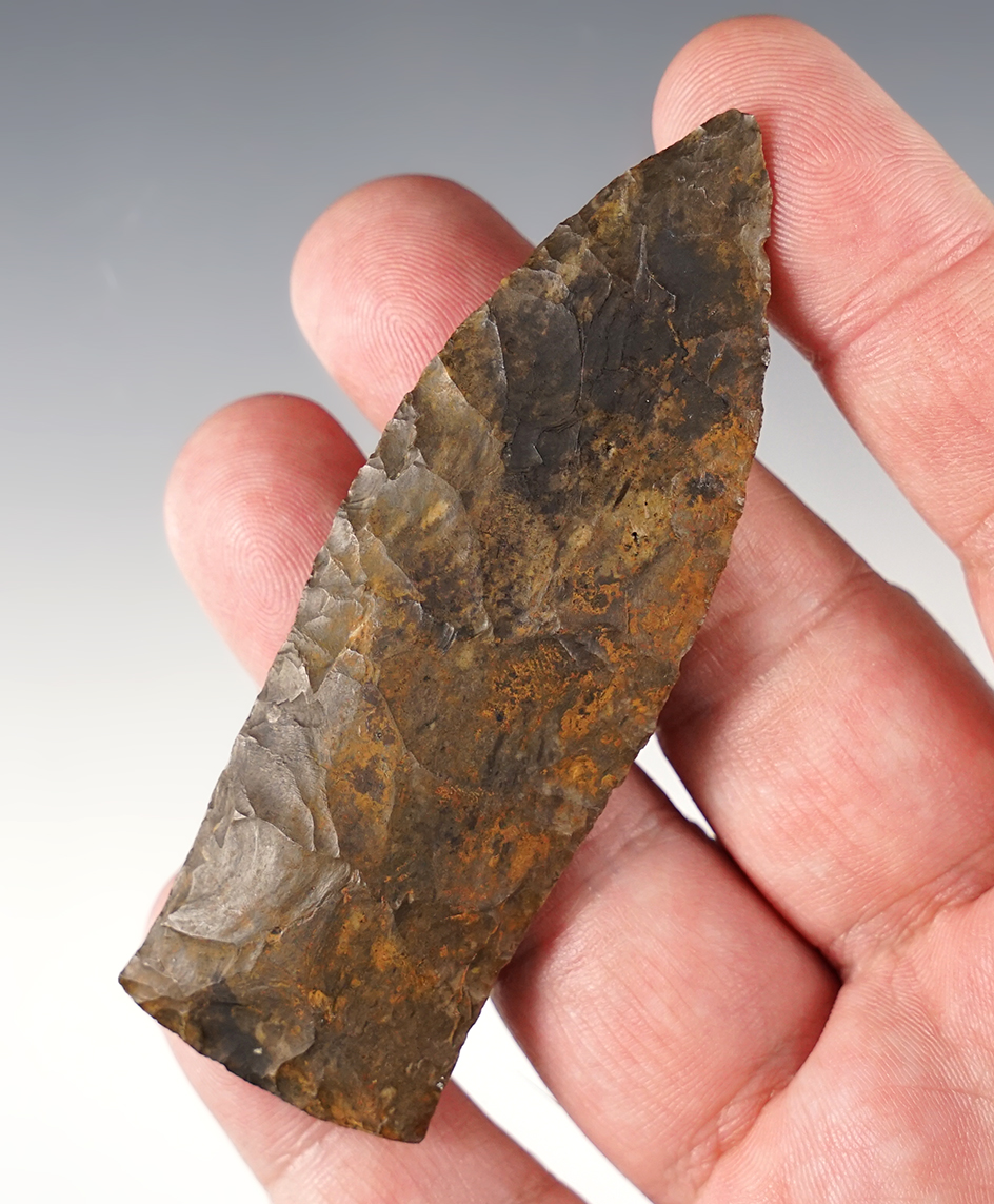 Finely flaked 3 3/8" Copena found in Tennessee. Made from well patinated flint.