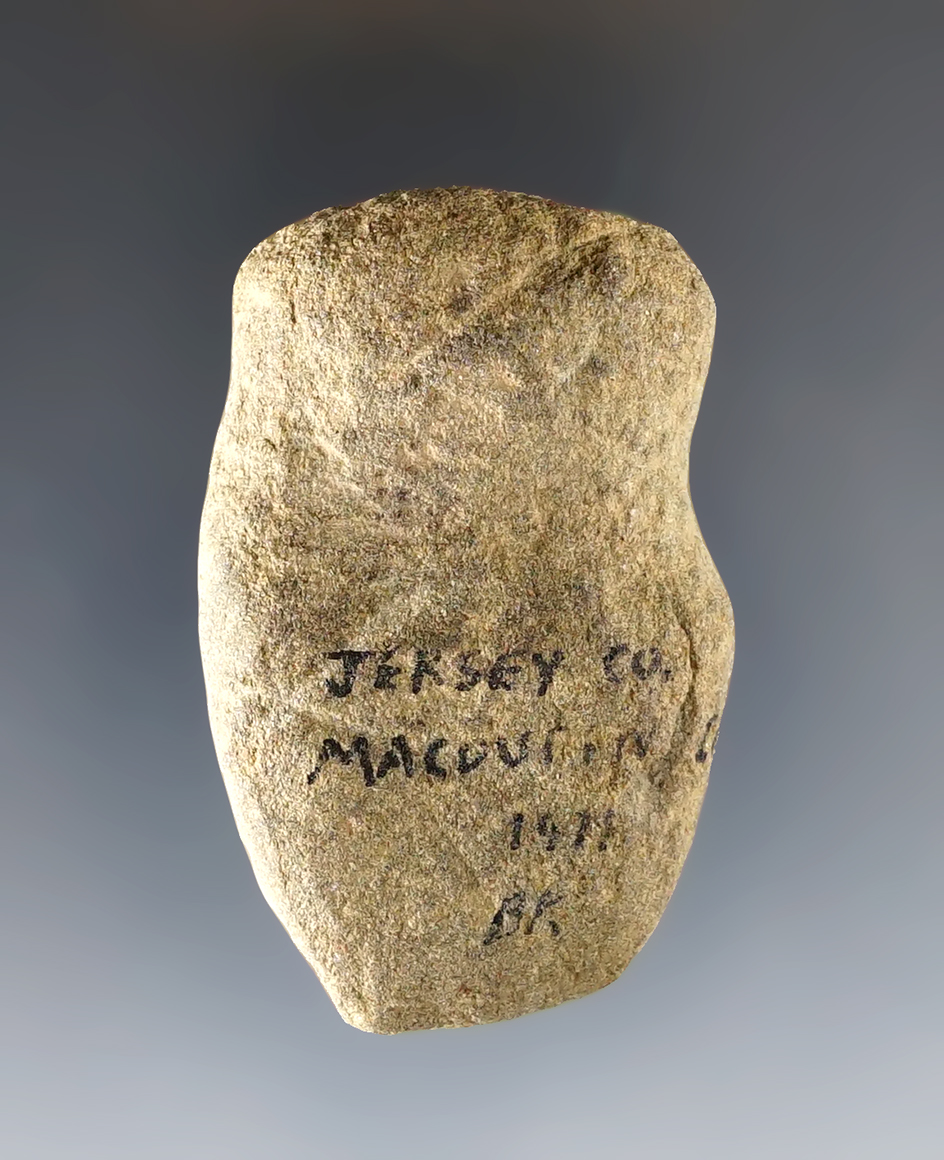 Miniature 2 1/8" long 3/4 Groove Axe found in Jersey Co., Illinois close to Macoupin Creek.