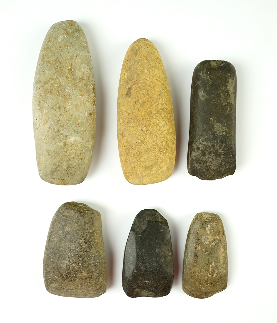 Set of 6 Hardstone Celts found in the Eastern U.S. The largest is 4 9/16".