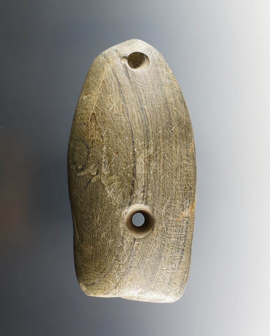 Nice 3 7/8"  Gorget. One hole is fully drilled and one is partially drilled. Midwest.