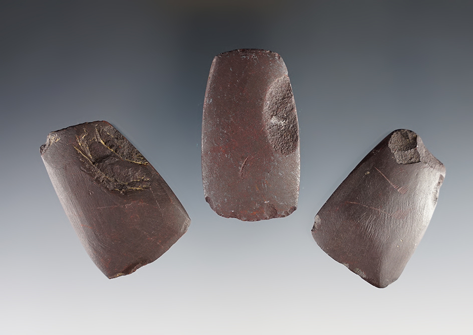 Set of three hematite Celts found in Ohio, largest is 2".