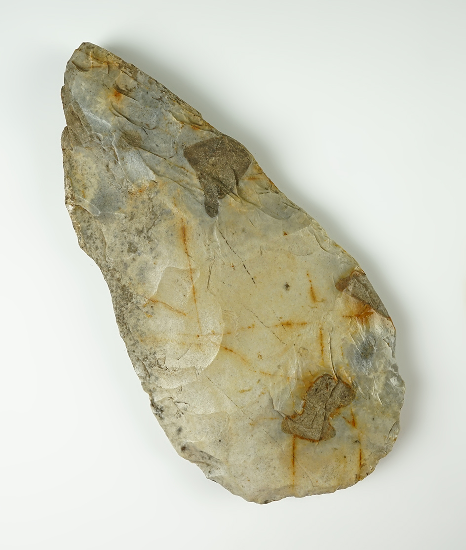 10 1/4" Spade made from Mill Creek Chert. Missouri. Excellent use wear to the bit.