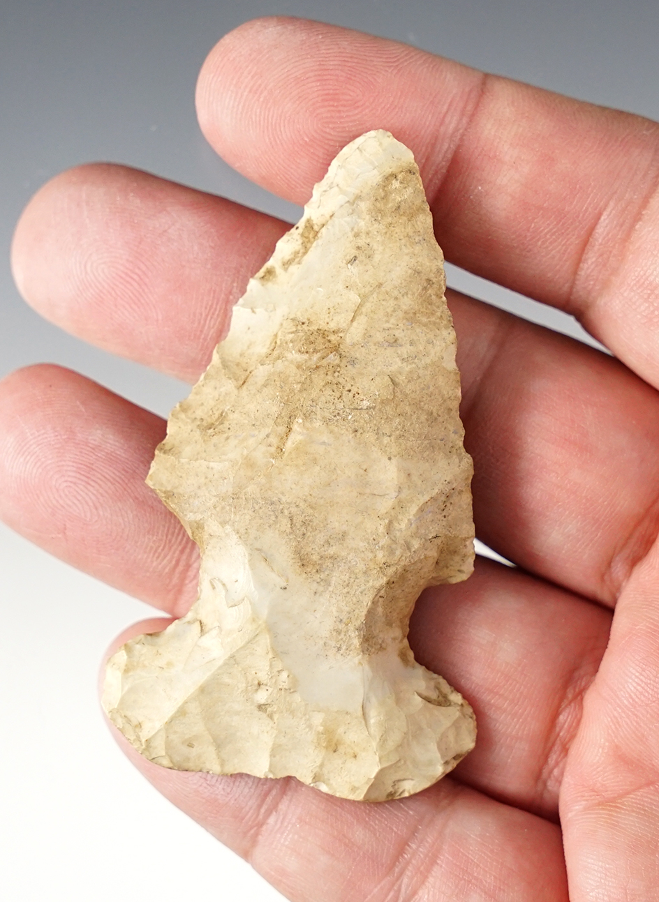 2 11/16" patinated Thebes found close to Pipe Creek in Grant/Miami Co., Indiana. 