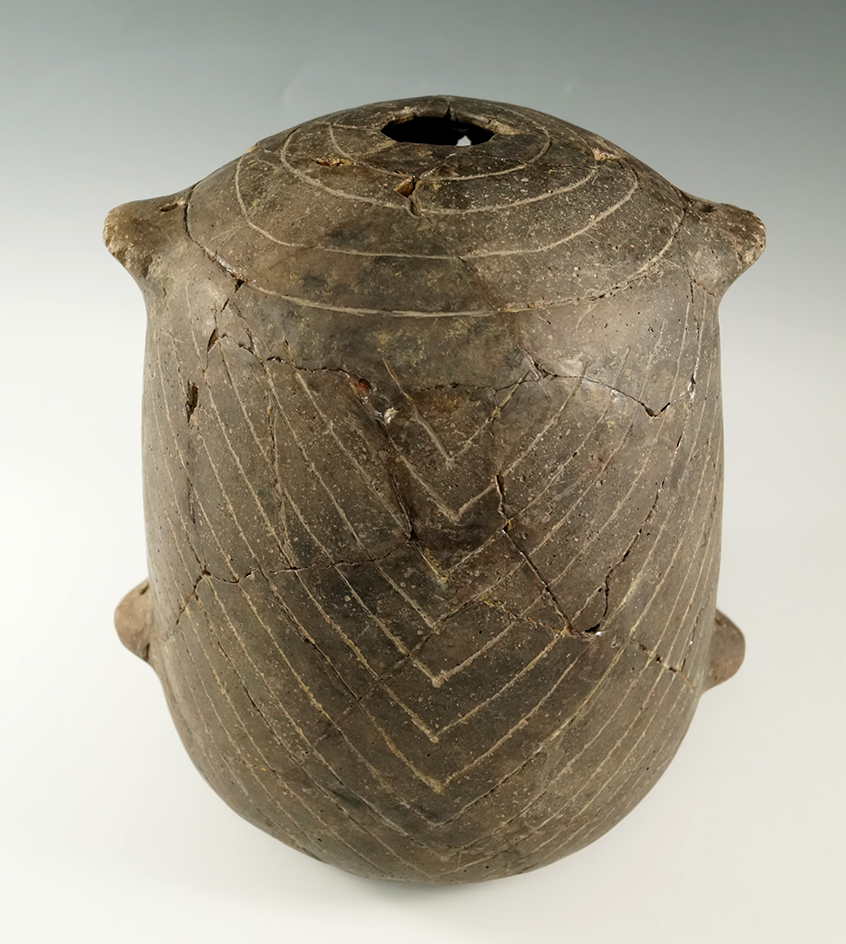 8 3/8" by 6 1/2" Engraved Seed Jar with suspension lugs - Edward Tisdale place, Arkansas.