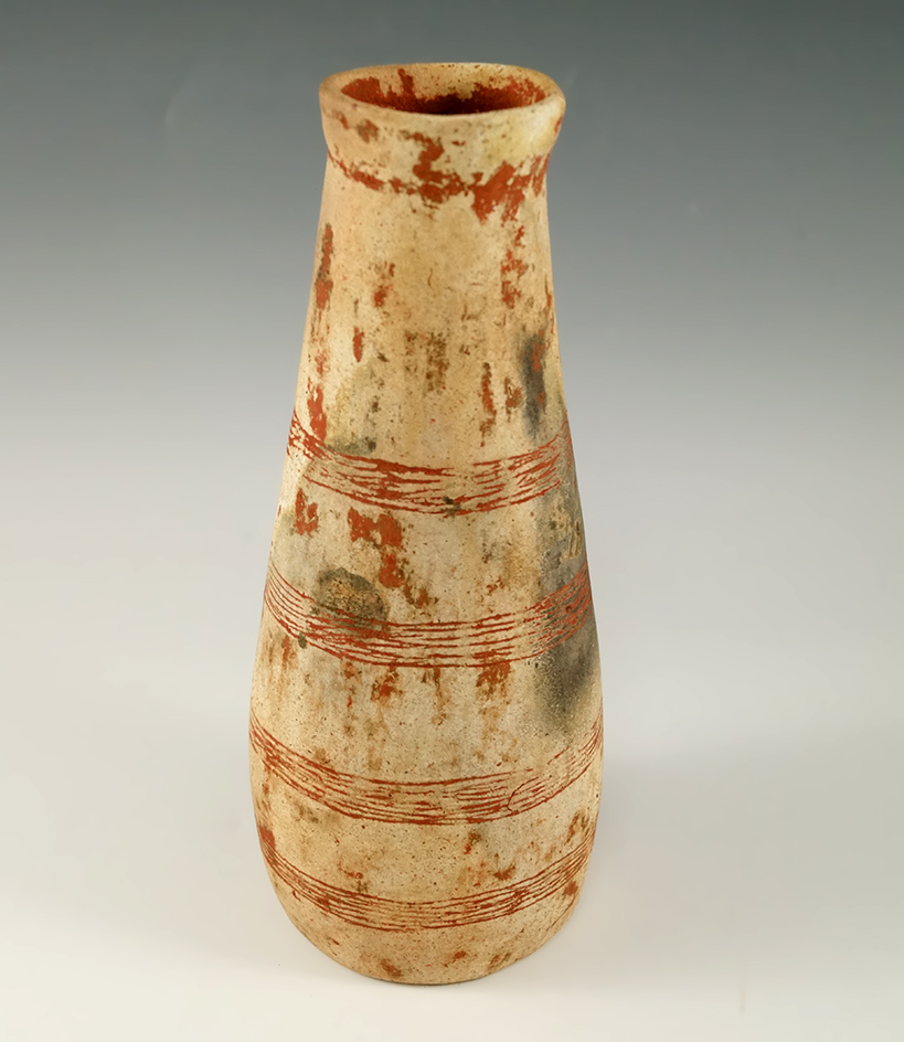 7 11/16" tall by 2 3/4" wide Caddo Cylinder Bottle (E. Texas) with nice incised line design.