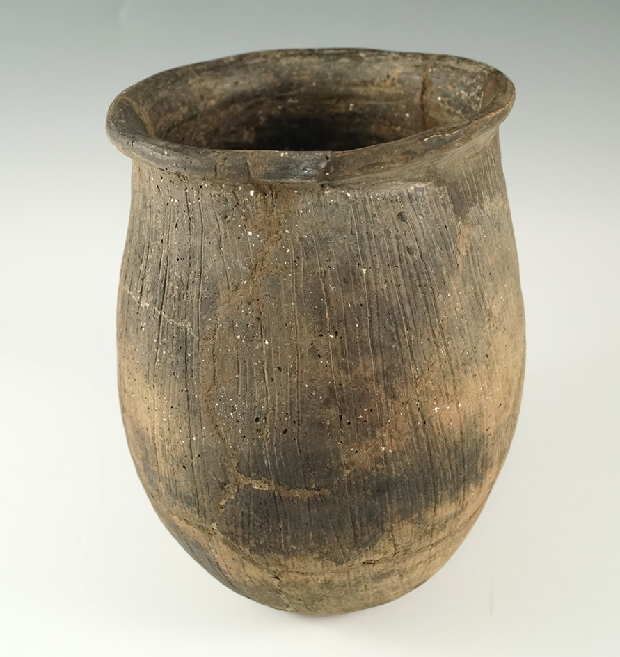 6 1/2" tall by 5" wide Pease Brushed Incised Jar found at the J. H. Chadd farm -Harrison Co., TX.