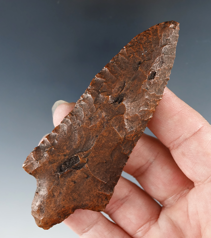 Beautiful river patina on this 3 3/4" long Stemmed Marion Spear found in Alachua Co., Florida.