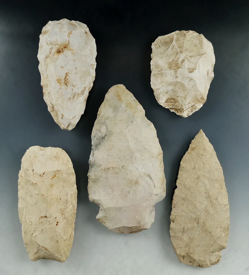 Five piece cache found by Oli Miller in Tennessee. Largest is 4 13/16".