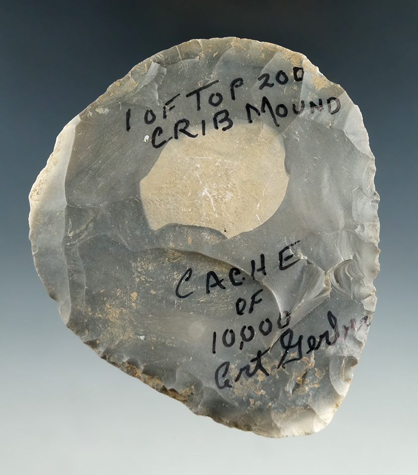 3 11/16"" Crib Mound Hornstone Cache Blade found in Spencer Co., Indiana by Art Gerber.