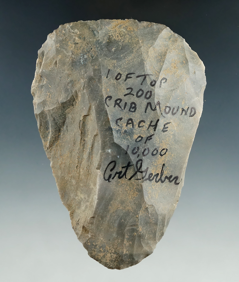 4 3/16"" Crib Mound Hornstone Cache Blade found in Spencer Co., Indiana by Art Gerber.