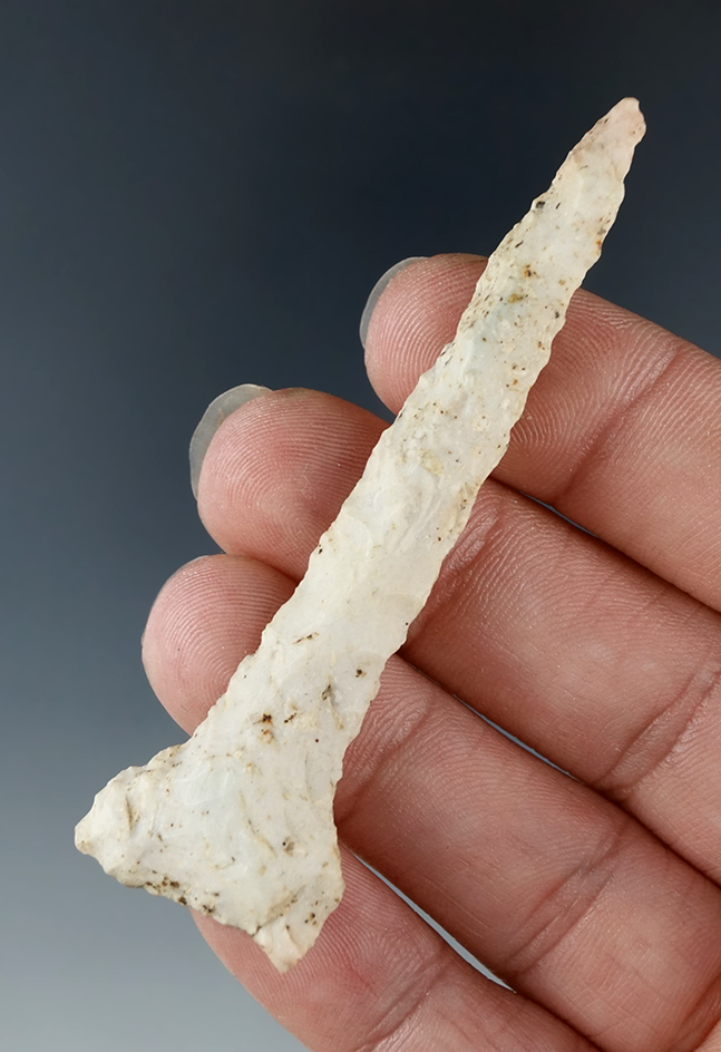 2 13/16" long "T" Drill made from heavily patinated Flint Ridge found in Ross Co., Ohio. Ex. Copelan