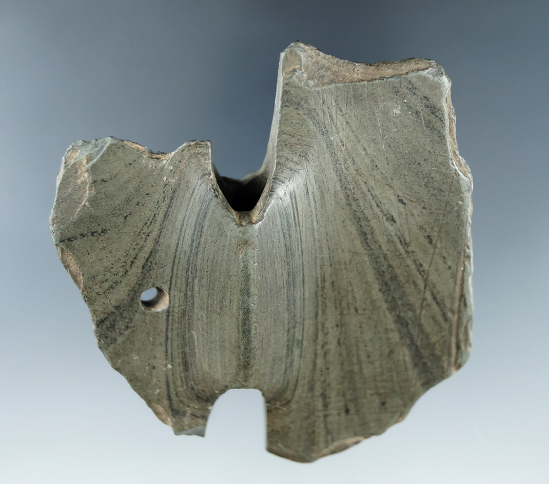 3 1/4" slate Butterfly Bannerstone found in Ohio that is broken and salvaged by prehistoric man.