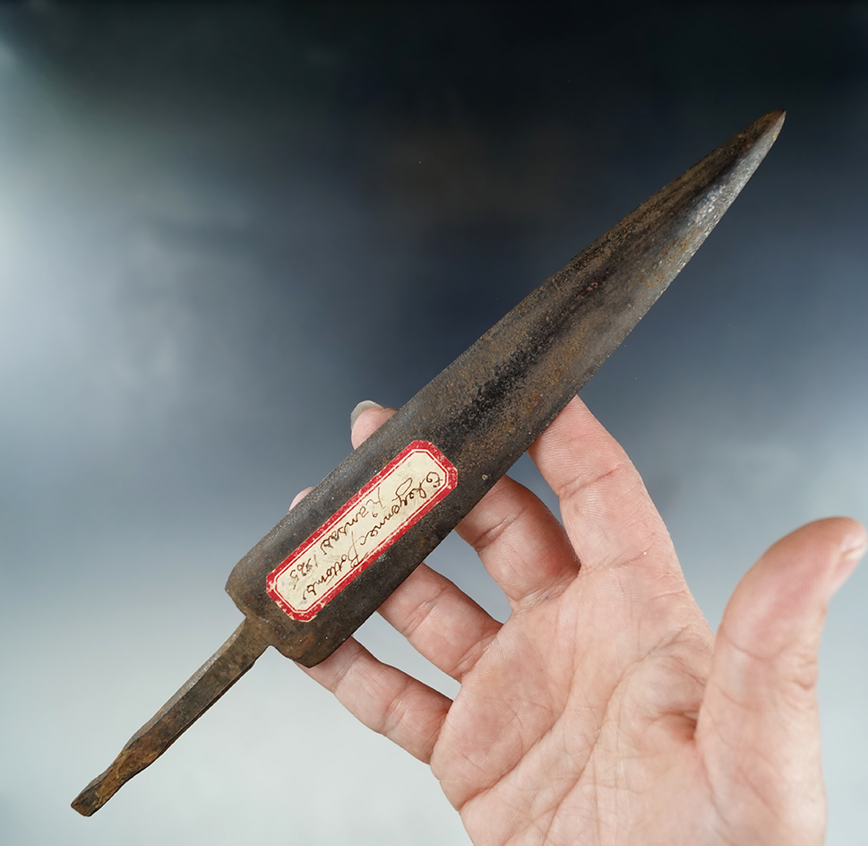 Circa 1800s 9 1/4" Buffalo Spear made from iron  from Cheyenne bottoms, Barton Co., Kansas. Collecte