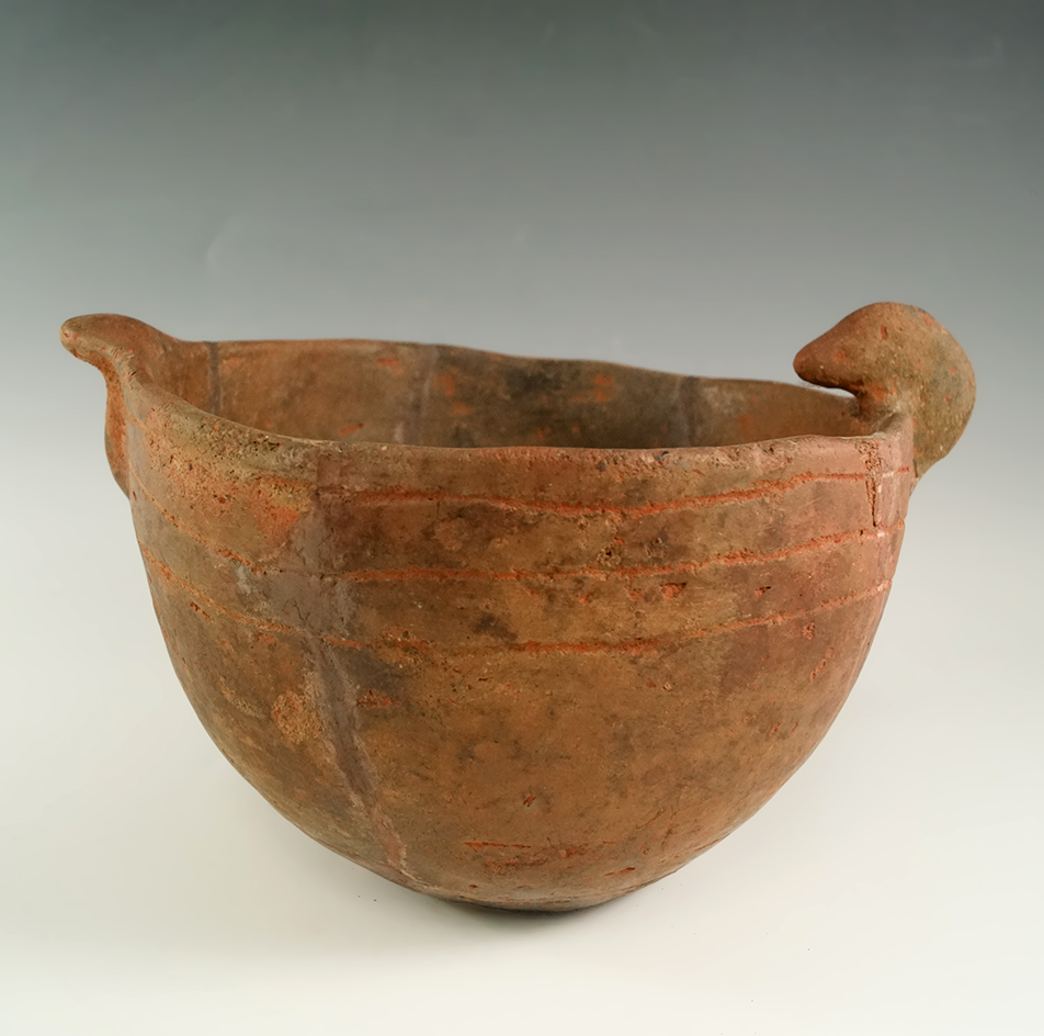 9" x 4 5/8" tall Caddo Fulton Aspect Effigy Bowl (E. Texas) several large glued back pieces.