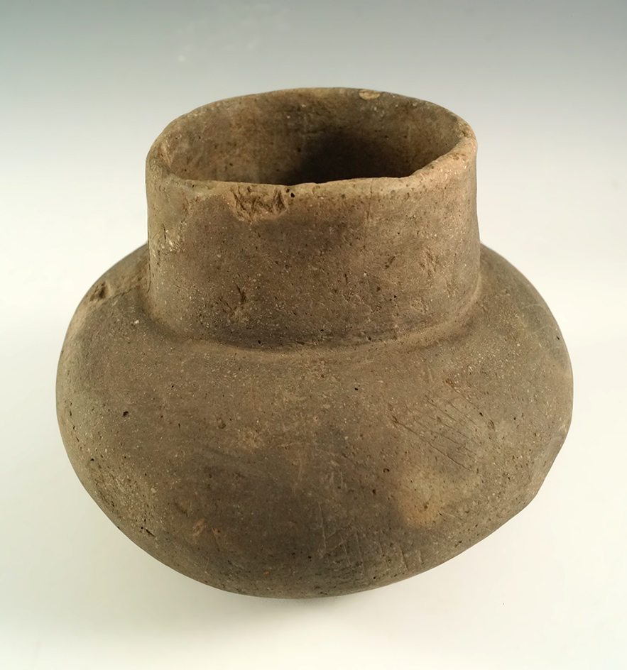 5 3/8" wide by 4 3/4" tall Mississippian jar with inset dimples found in Mississippi Co.,, Arkansas