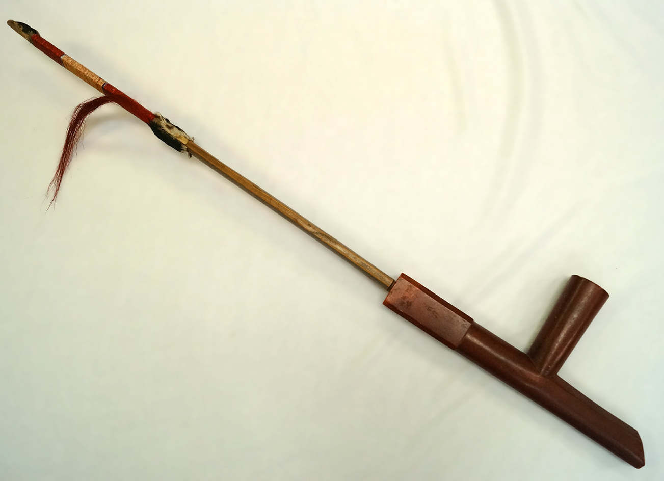 Sale Highlight! Beautifully styled Catlinite pipe with original decorated wood stem. Overall length