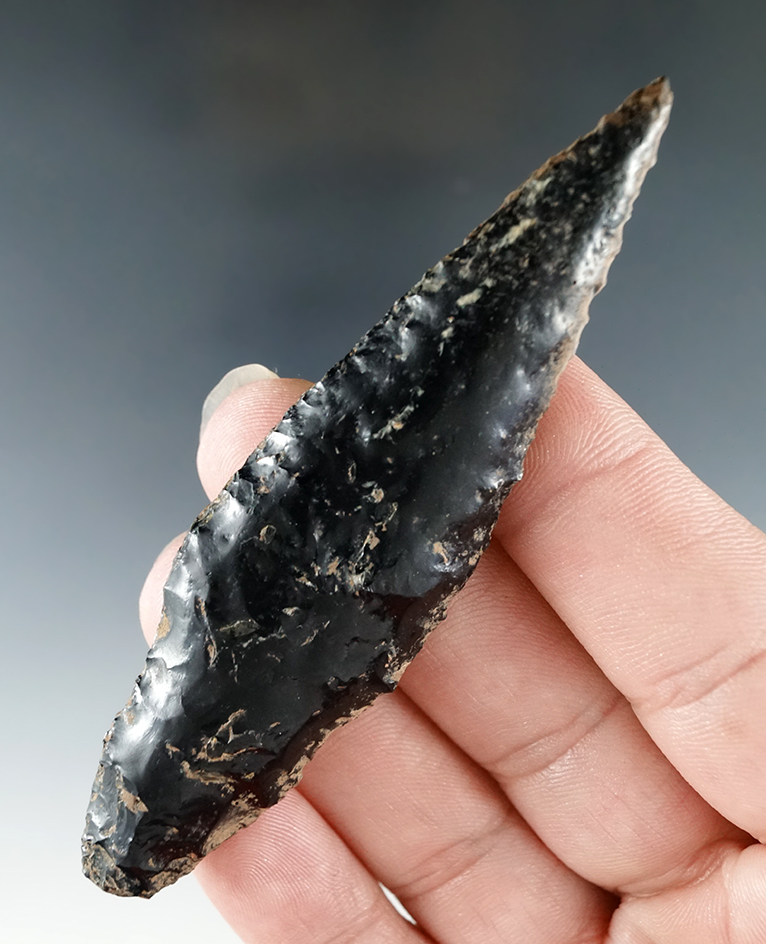 3 3/8"  Pre-Columbian obsidian Stemmed point/Knife found in West Mexico.