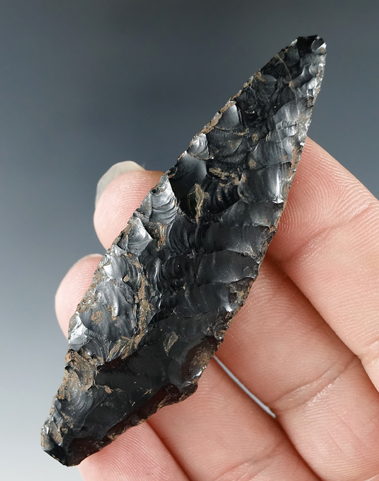 2 13/16"  Pre-Columbian obsidian Stemmed point/Knife found in West Mexico.