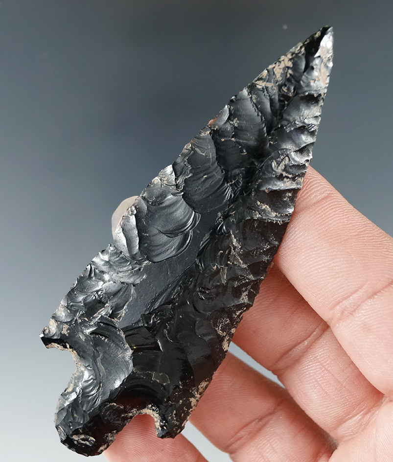 3 1/2"  Pre-Columbian obsidian Stemmed point/Knife found in West Mexico.