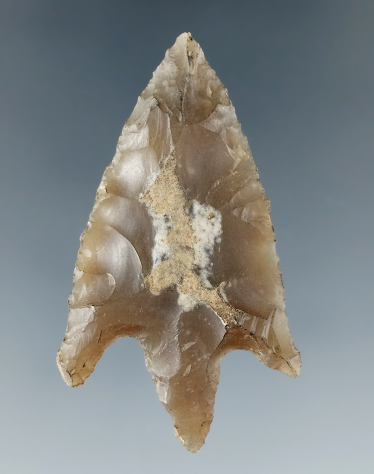 1 7/8" Neolithic Stemmed arrowhead found near Yorkshire, Norfork Co., England. Ex. William Moreno.