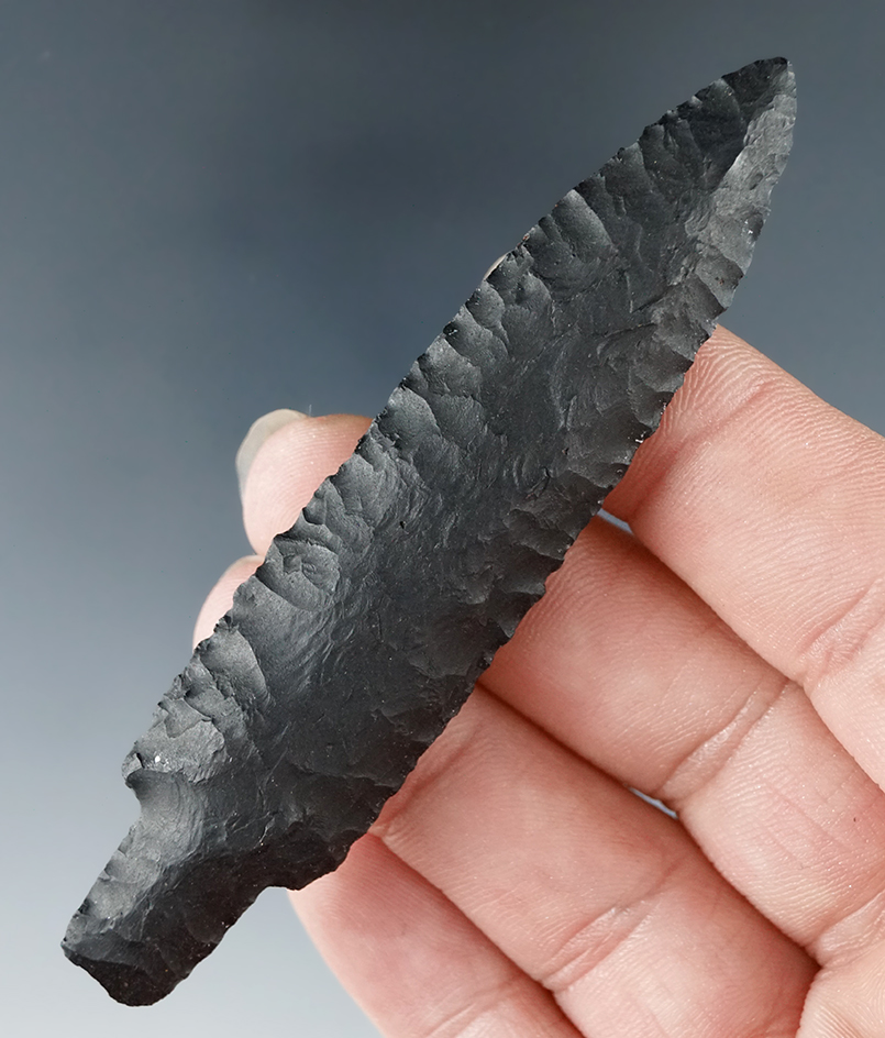 Exceptional! 3 3/8" exquisitely chipped Bear point found in Alaska. Ex. Dr. Stanley Copeland.