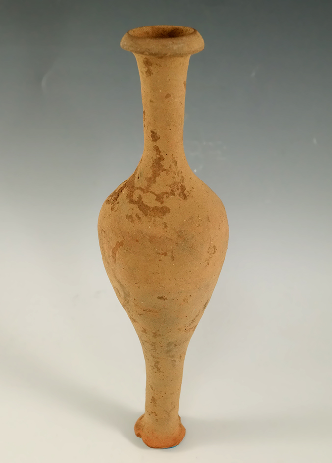 Uniquely styled 8 1/16" terra-cotta Roman vase that is solid.