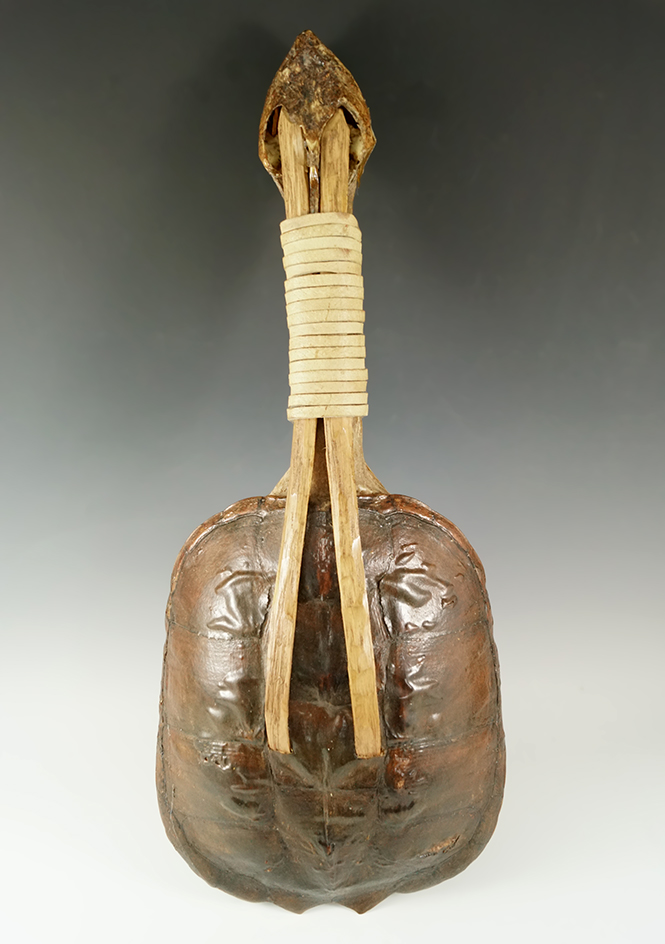 18 1/2" traditional style Iroquois snapping turtle long house rattle.