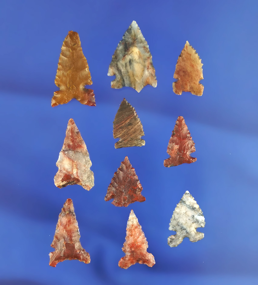 Nice set of 10 assorted Gempoints, largest is 7/8". California.