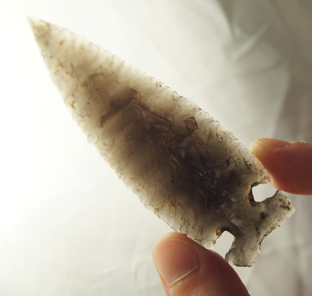 Incredible trans. Obsidian! Exceptional flaking  3 1/4" Northern SN. California. Stermer COA.