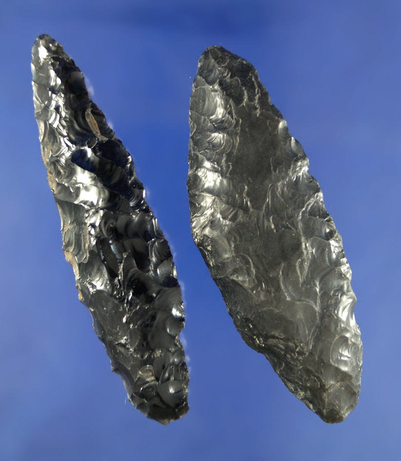Pair of Obsidian Knives found in California, largest is 3 7/16".