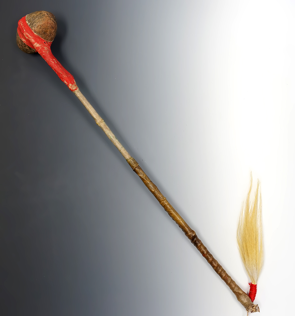 27" Plains Stone Club with wood and rawhide handle.