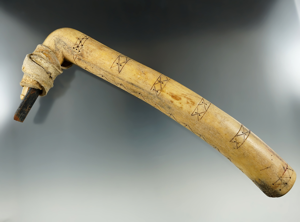 10 5/8" Plains Hide Scraper made from Bone with nice engravings.