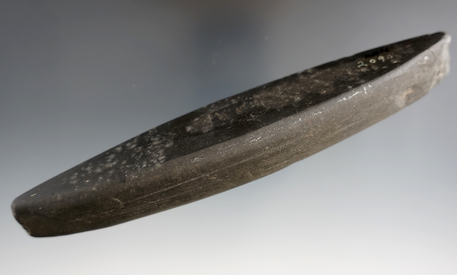 6 3/4" Ceremonial Pick (Intrusive Mound) made from Black Slate, found in Richland Co., Ohio.  Ex. Ja