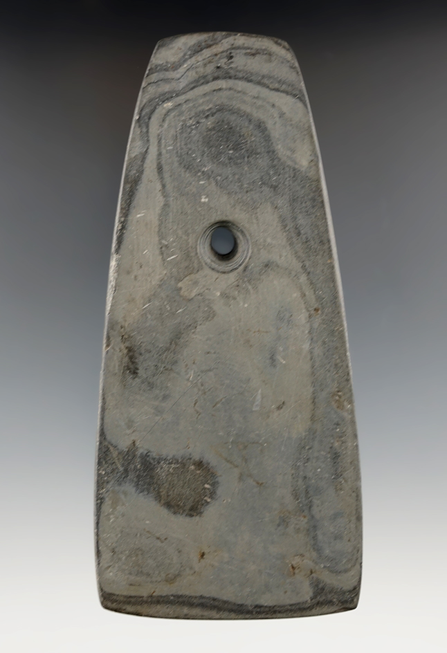 Highly banded 5 1/2" Adena Trapezoidal Pendant made from Banded Slate, New York.