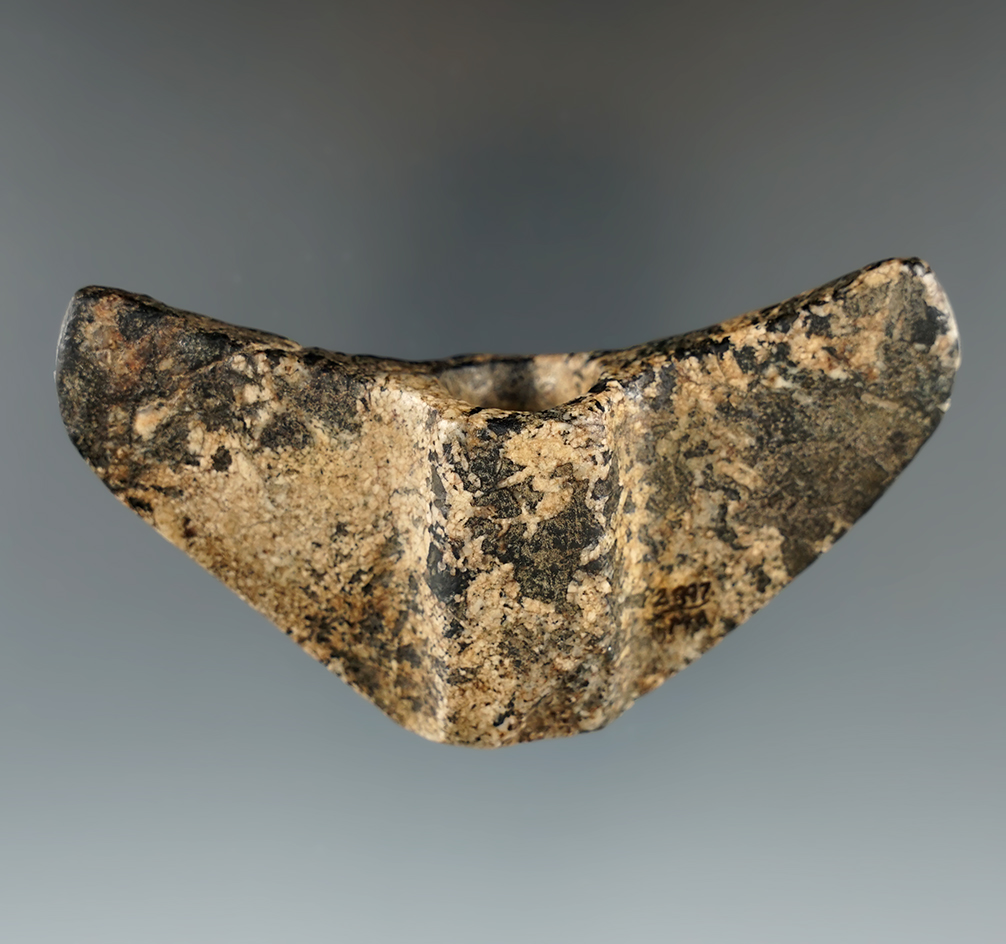 3 5/8" Whaletail Banner made from Hardstone, found in Wisconsin. Ex. Floyd Ritter.