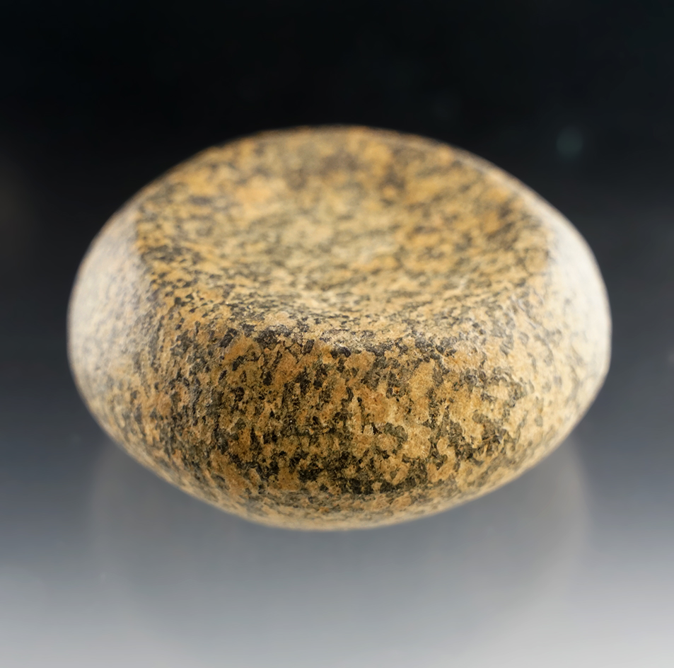 2 3/4" Double Cupped Discoidal made of speckled Granite. Nice form and symmetry.