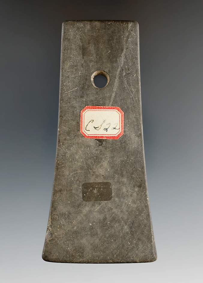 4 1/8" Glacial Slate Trapezoidal Pendant found in northern Indiana.