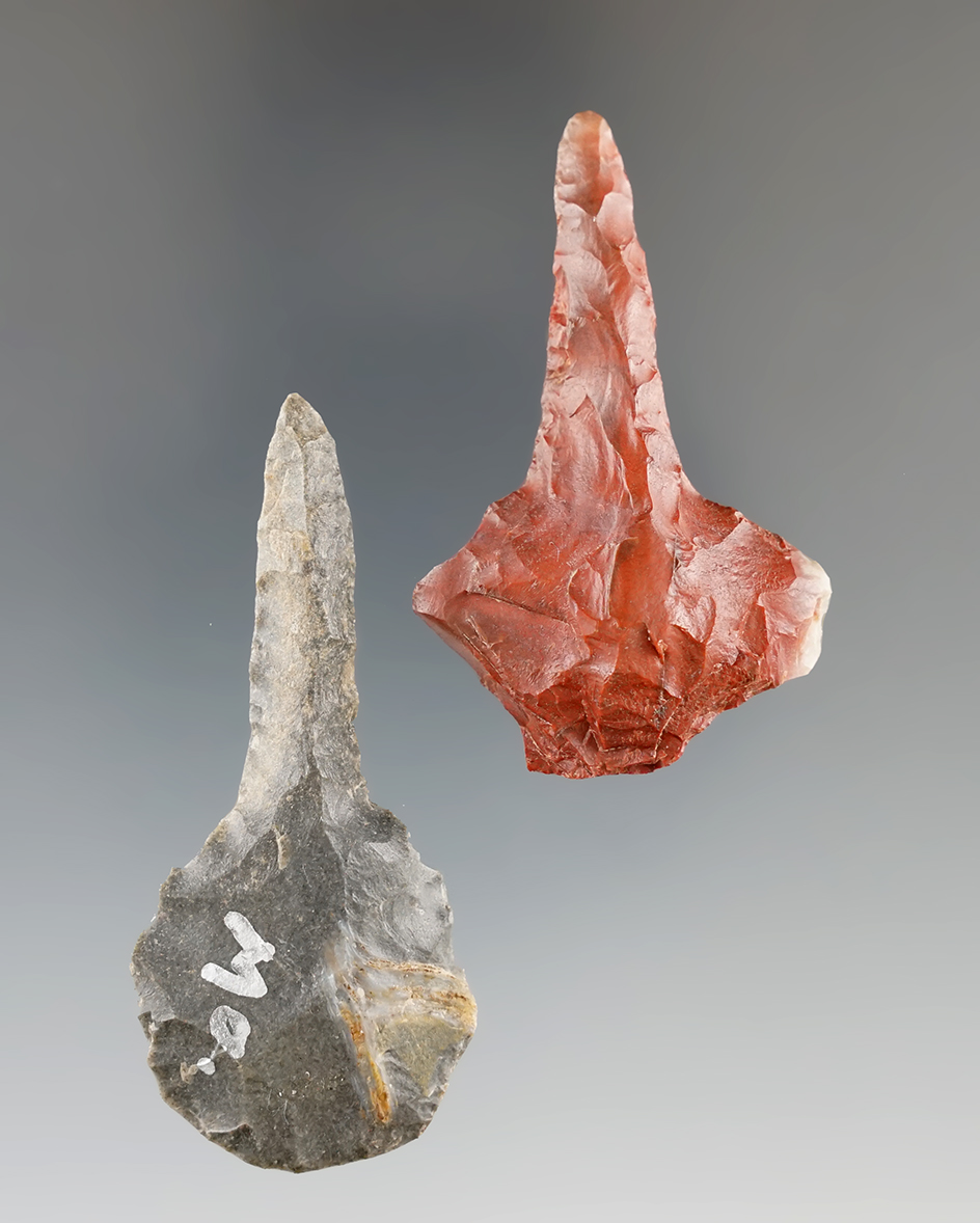 Pair of Missouri Paddle Drills, largest is 2 1/2". Ex. Todd Pessefall Collection.