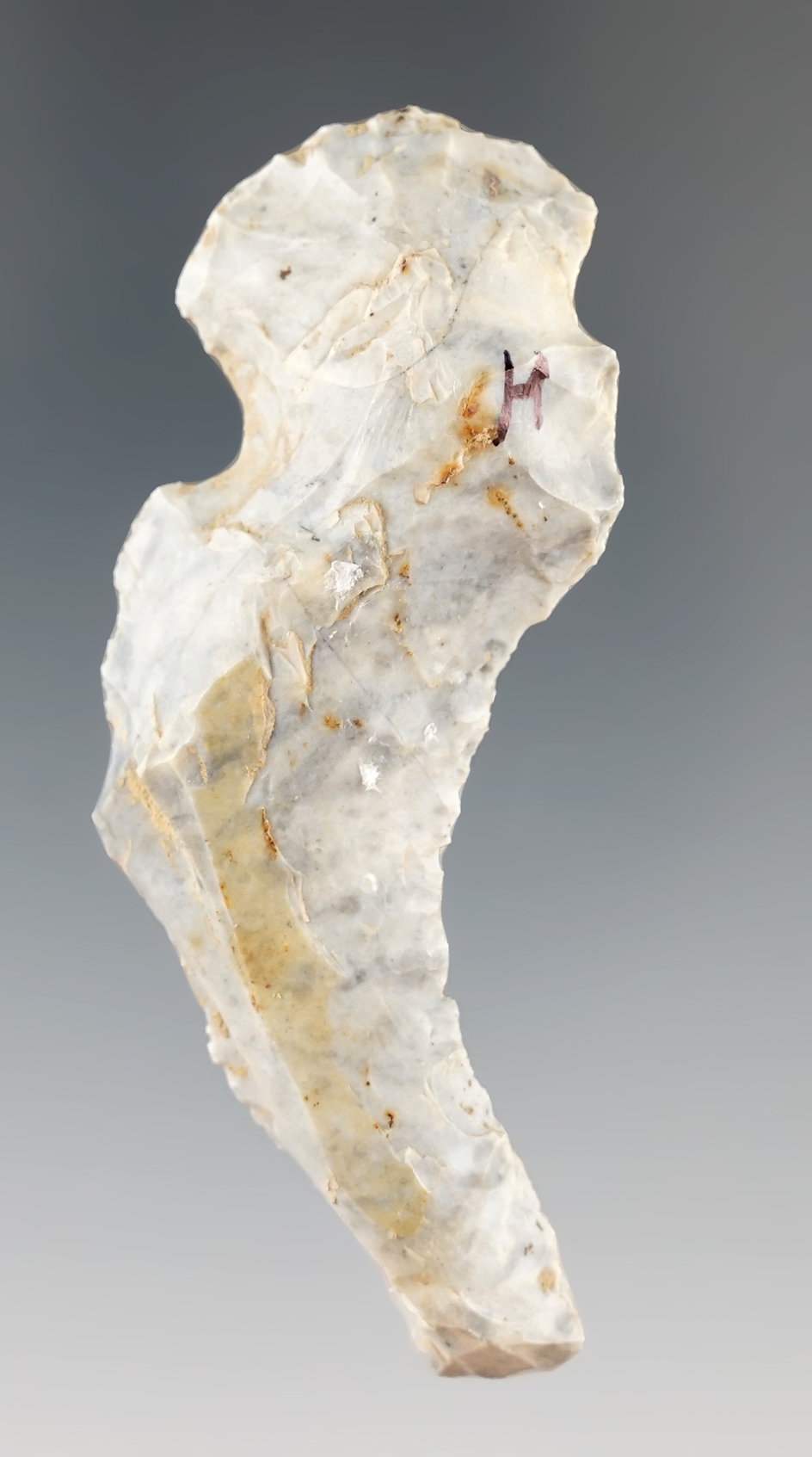 2 7/8" Hafted Shaft Scraper made from Coshocton Flint, found in Holmes Co., Ohio. Ex. Hill.