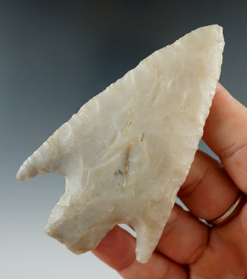 Beautifully crafted 3 3/8" Basal Notch Knife made from semi translucent Novaculite, Arkansas.