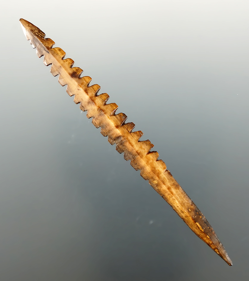 3 15/16" Polished Bone Harpoon Tip found in Alaska. Comes with a Bennett COA.