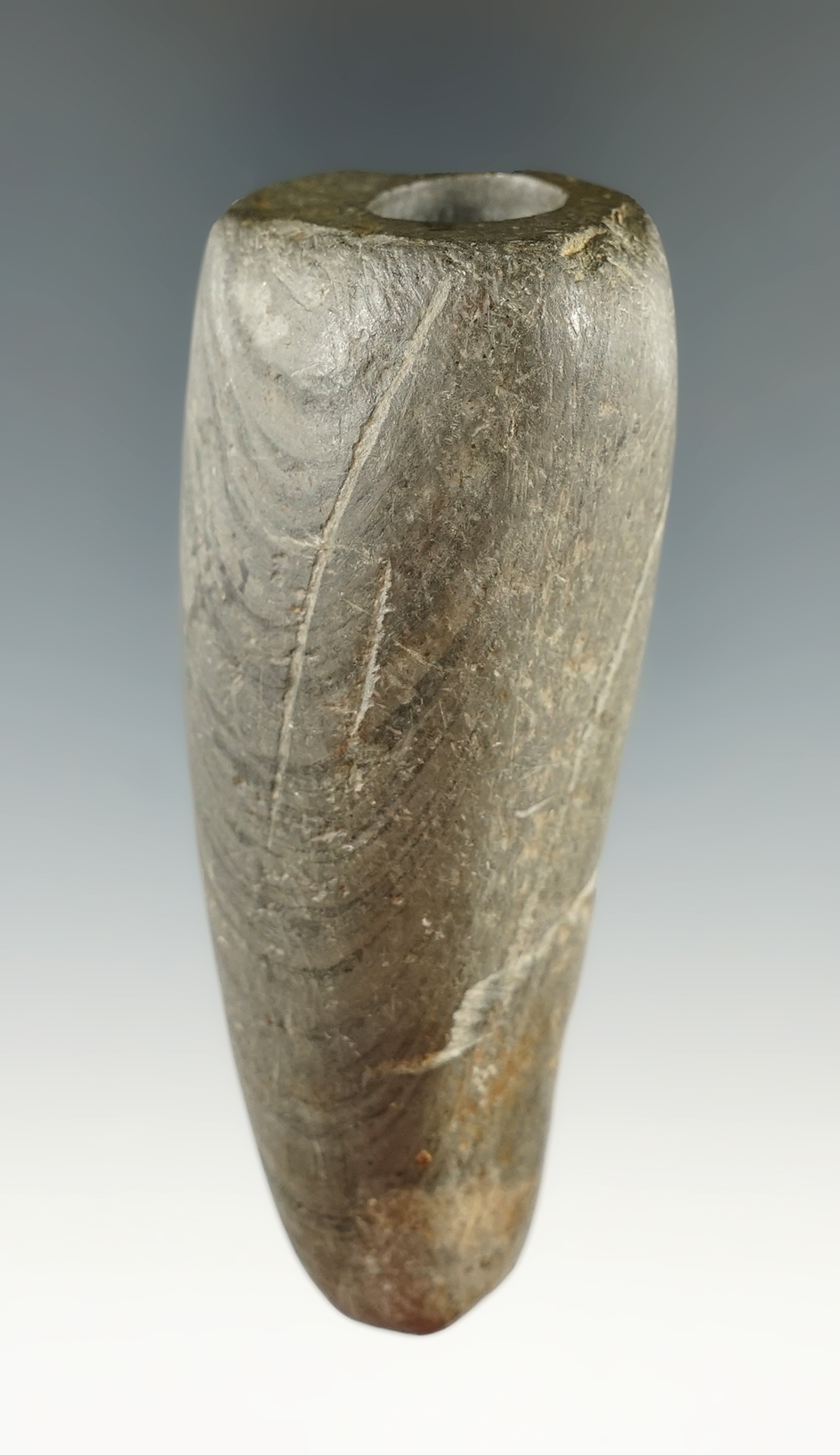 3 3/8" Banded Slate Tubular Pipe found in Butler Co., Ohio.