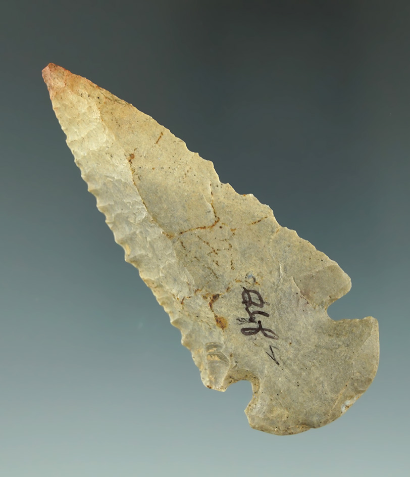 3" nicely beveled Dovetail found in Tennessee. Ex. Jerry Dickey collection.