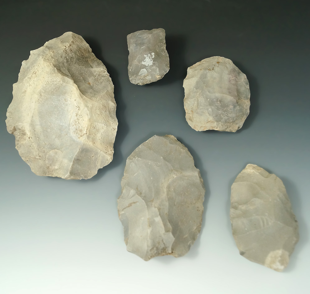 set of assorted Flint Blanks  made from Hornstone  found in Indiana largest is 4 7/8".