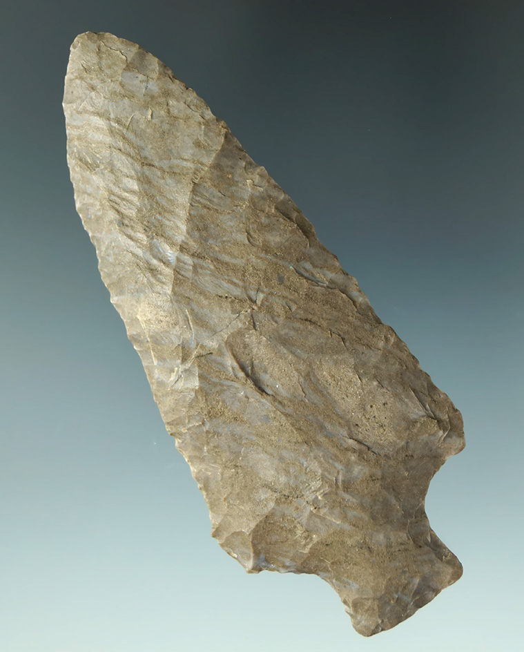 3 5/8" Stemmed Knife made from Dover Flint found in Tennessee. Ex. Rocky Hall.