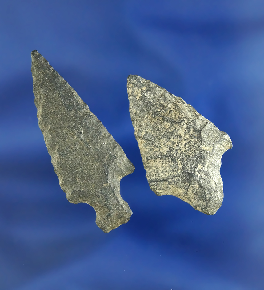 Pair of Stemmed Arrowheads found in Idaho made from Basalt. Largest is 1 13/16".