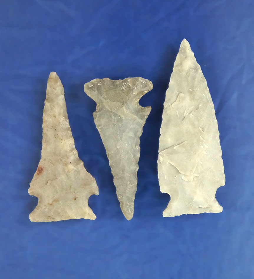 Set of three nice Texas Arrowheads, largest is 2 1/4".
