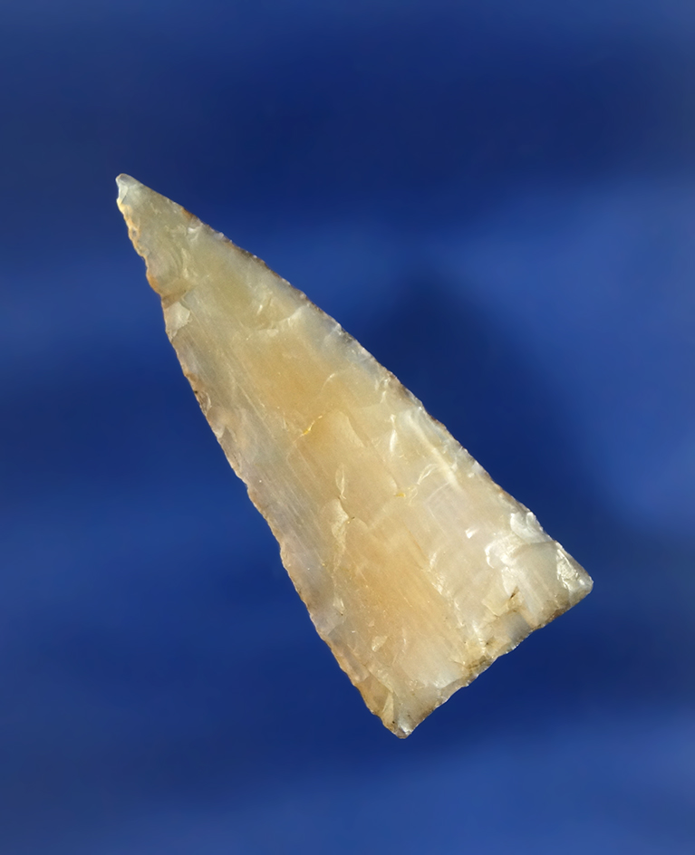 Excellent flaking and style on this 1 5/8" Agatized Wood Triangular  found near the Columbia River