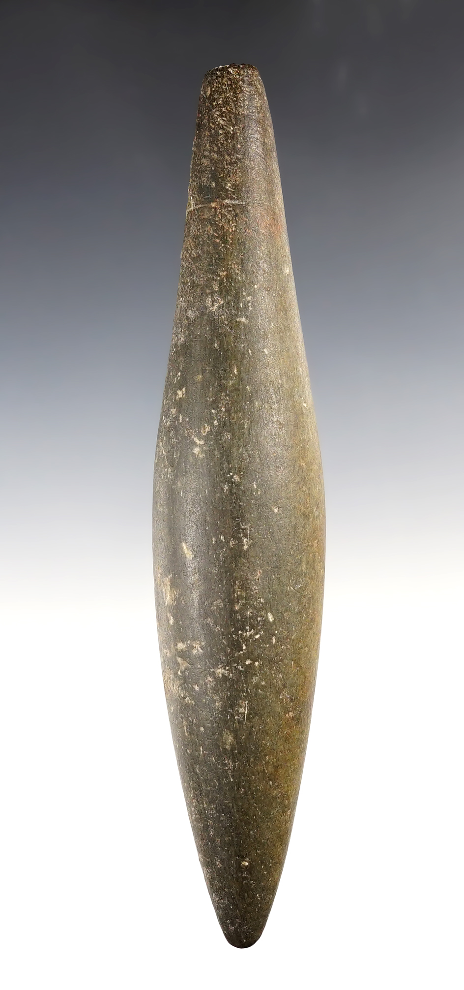 7 1/4" long by 1 5/16" wide Banded Glacial Slate Plummet - Trimble Co., Kentucky. Bennett COA. 