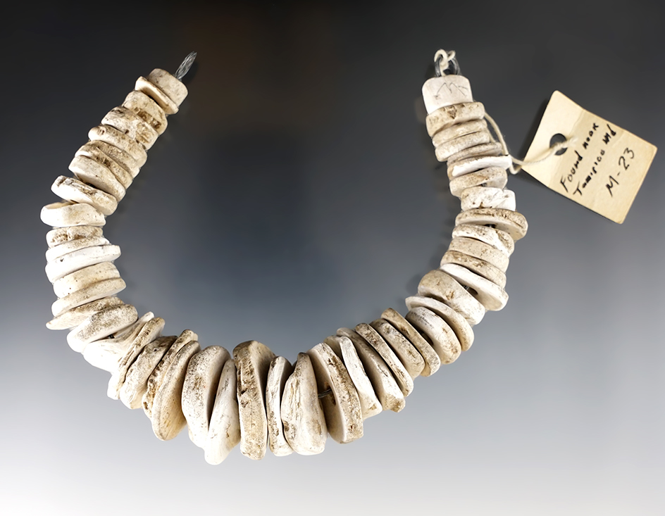 10" strand of Disc Shell Beads found near Tampico Mounds in Liverpool Twp., Fulton Co., Illinois. Ex. Ira Amos collection. 